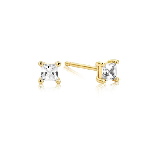 Gold Princess Diamond Style Square Stud Earrings