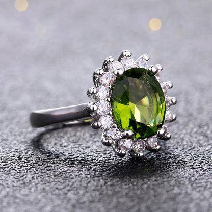 Flower Crystal Silver Peridot Ring