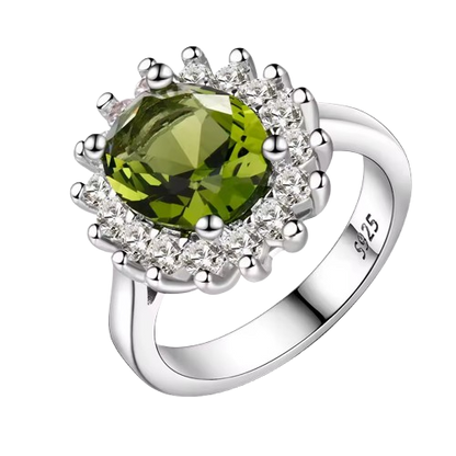 Flower Crystal Silver Peridot Ring