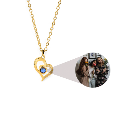 Half Pave Heart Photo Necklace