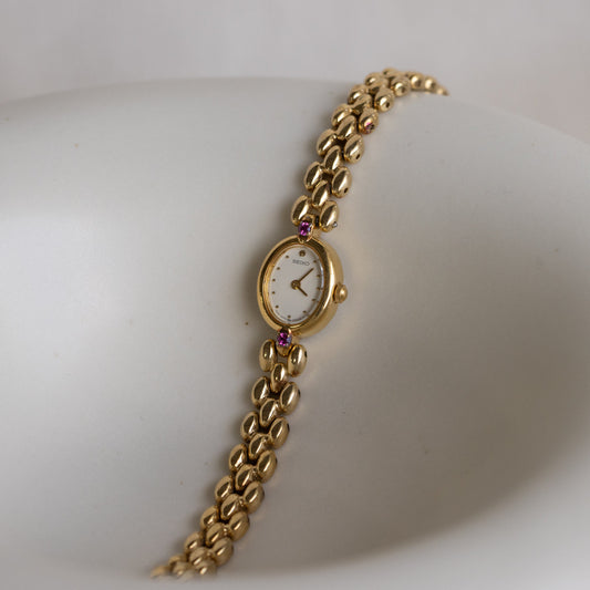 Vintage Seiko Oval Pink Ruby Gold Watch