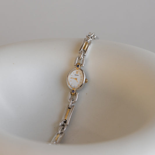 Vintage Seiko Sapphire Oval Two Tone Watch