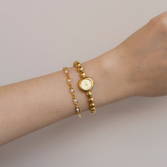 Vintage Seiko Dainty Beaded Round Gold Watch