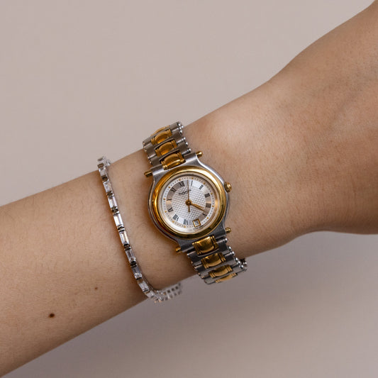 Vintage Burberrys Swiss Bold Round Two Tone Watch