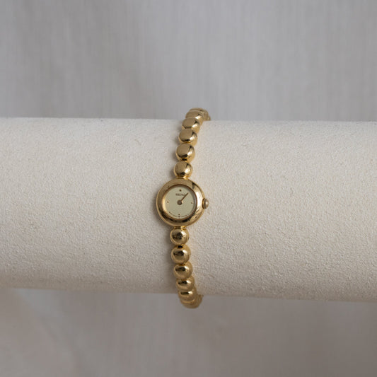 Vintage Seiko Dainty Beaded Round Gold Watch