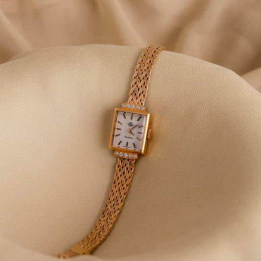 Vintage Rosemont Swiss Pave Rectangular Gold Watch