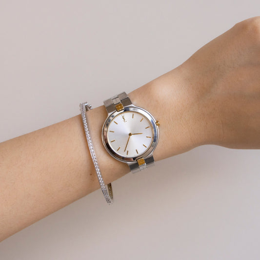 Vintage YSL Bold Boxed Two Tone Watch