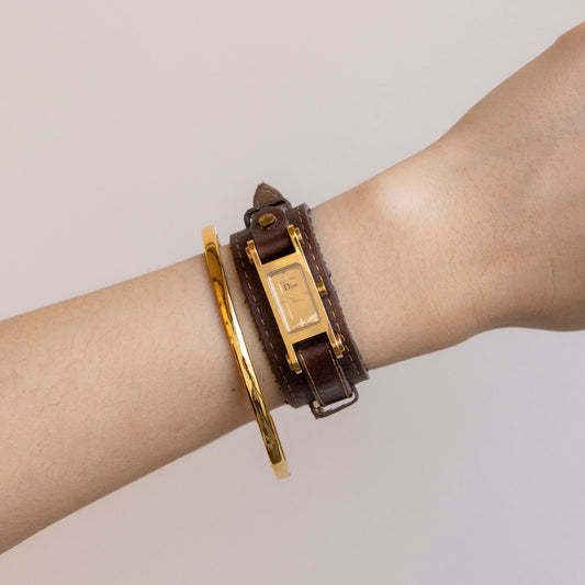 Vintage Christian Dior Swiss Leather Gold Watch