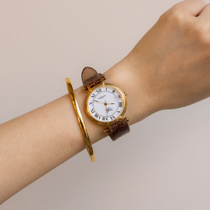 Vintage Burberrys Swiss Leather Strap Gold Watch