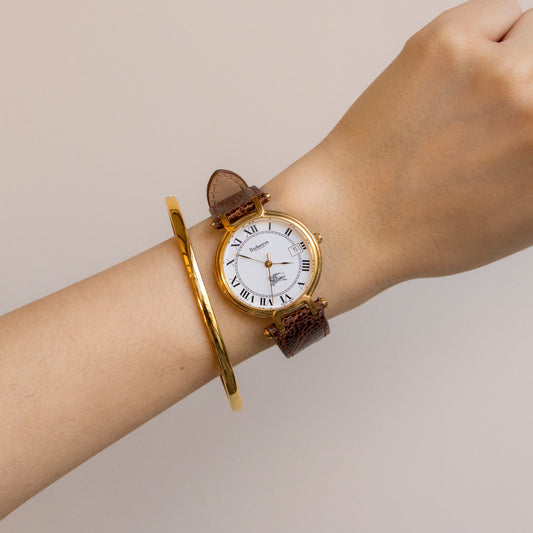 Vintage Burberrys Swiss Leather Strap Gold Watch