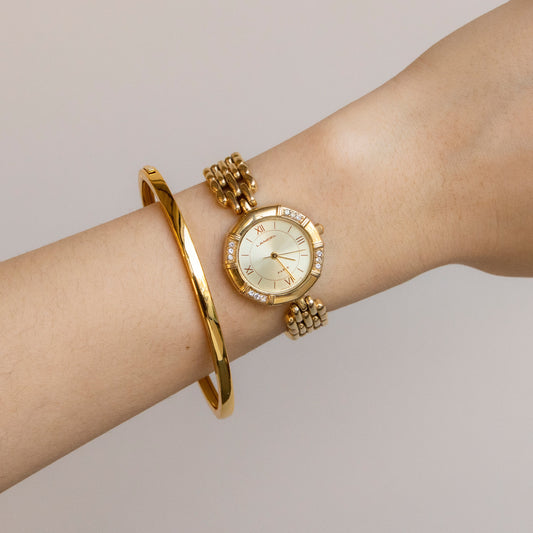 Vintage Lancel Pave Round Gold Watch