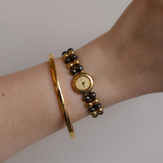 Vintage Seiko Beaded Black Gold Watch