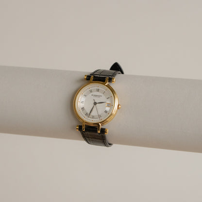 Vintage Burberry Swiss Black Strap Gold Watch