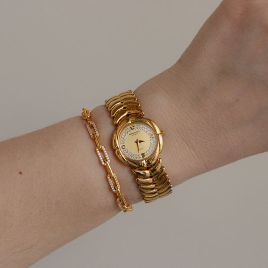 Vintage Raymond Weil Swiss Pave Gold Watch
