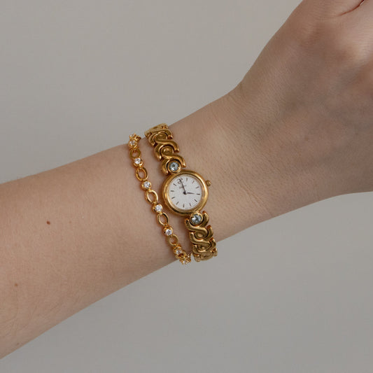 Vintage Elegance Aquamarine Gold Watch