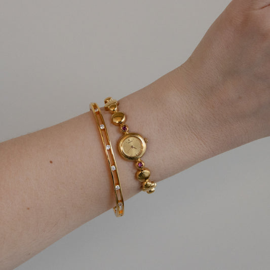 Vintage Seiko Beaded Ruby Gold Watch