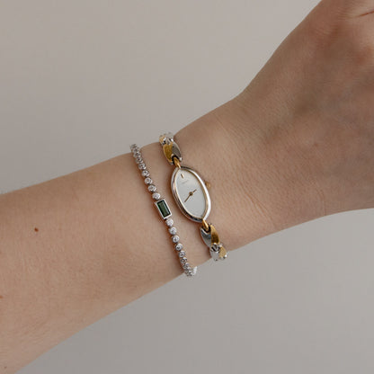 Vintage Skinny Oval Two Tone Watch