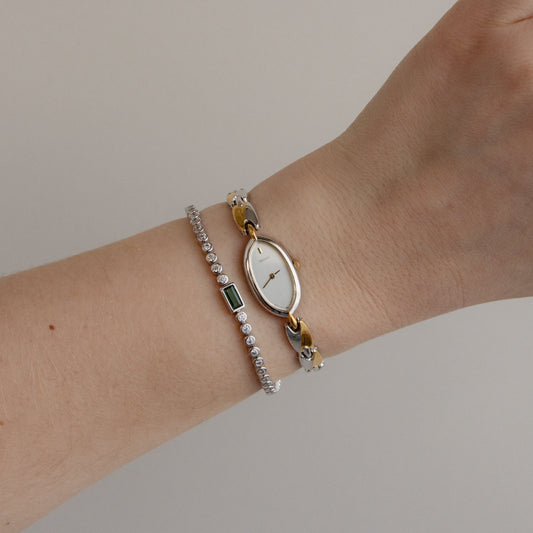 Vintage Skinny Oval Two Tone Watch