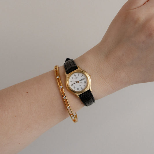 Vintage Seiko Bold Black Strap Gold Watch