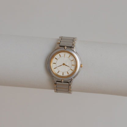 Vintage YSL Round Ribbed Two Tone Watch