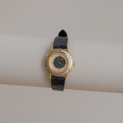 Vintage Ravel Swiss Indigo Mosaic Gold Watch