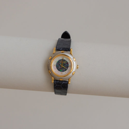 Vintage Ravel Swiss Indigo Mosaic Gold Watch