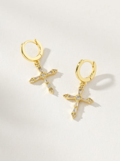 Crystalized Cross Huggie Earrings