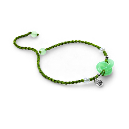 Jade Pearl & Lotus Prosperity String Bracelet