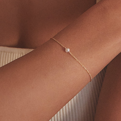 Gold Pearl Drop Huggies and Single Pearl Bracelet Gift Set