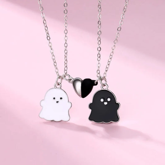 2Pcs/Set Cartoon Ghost Heart Pendant BFF Necklace - Touch Bling