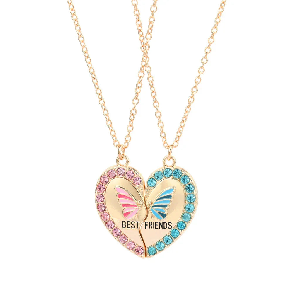 2Pcs/Set Rhinestone Heart Broken Butterfly BFF Necklace - Touch Bling