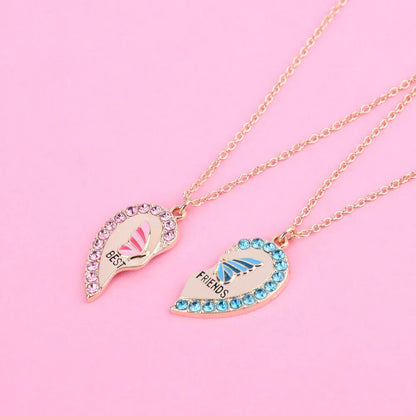 2Pcs/Set Rhinestone Heart Broken Butterfly BFF Necklace - Touch Bling