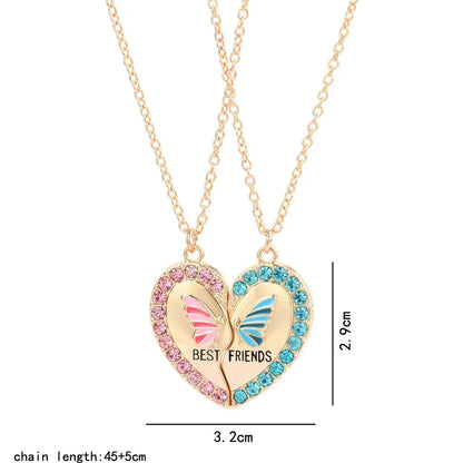 2Pcs/Set Rhinestone Heart Broken Butterfly BFF Necklace - Touch Bling