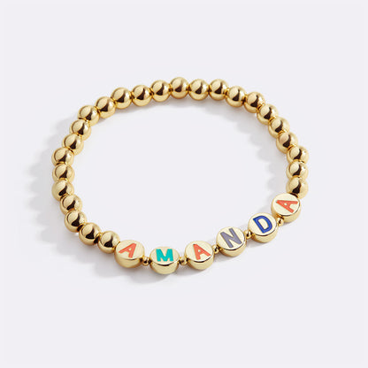 Custom Rainbow Letter Gold Disc Bead Bracelet