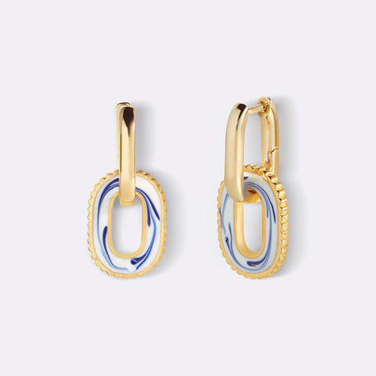 Blue Porcelain Link Earrings