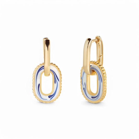 Blue Porcelain Link Earrings