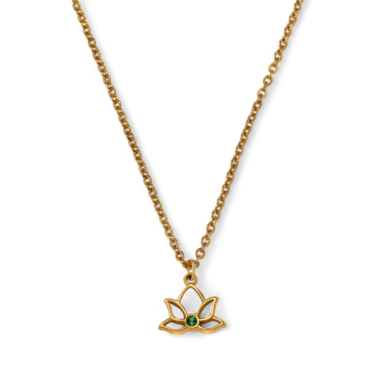 Mini Lotus Birthstone Pendant Necklace