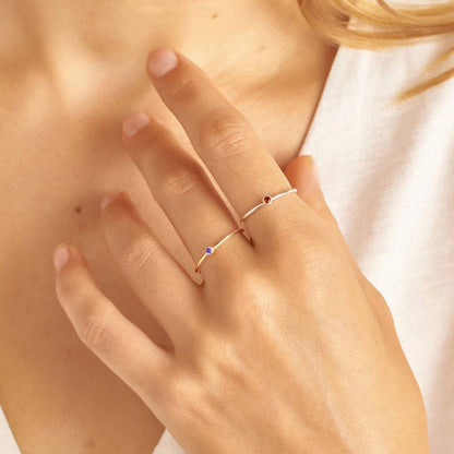 Minimalist Birthstone Stacking Band | Bezel Set Ring