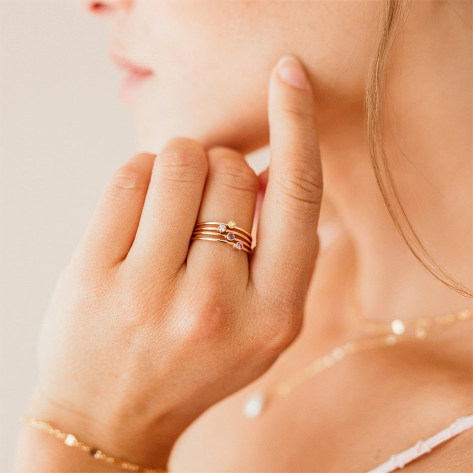 Minimalist Birthstone Stacking Band | Bezel Set Ring