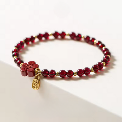 Natural Cinnabar Flower & Garnet Vitality Bracelet