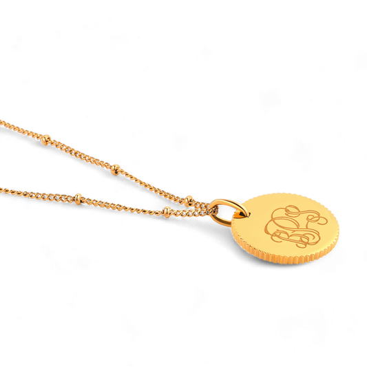 Monogram Scalloped Medallion Pendant Necklace