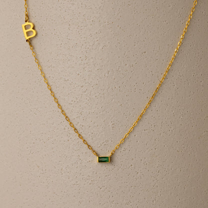 Initial Baguette Birthstone Necklace