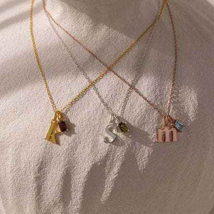 Initial Birthstone Charm Necklace