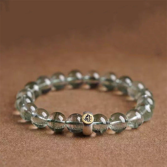 Natural Green Ghost Bracelet 925 Silver Bead Crystal Bracelet - Touch Bling