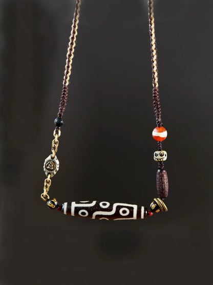 Colgante de cuentas de piedra Dzi de ágata tibetana de nueve ojos hecho a mano 
