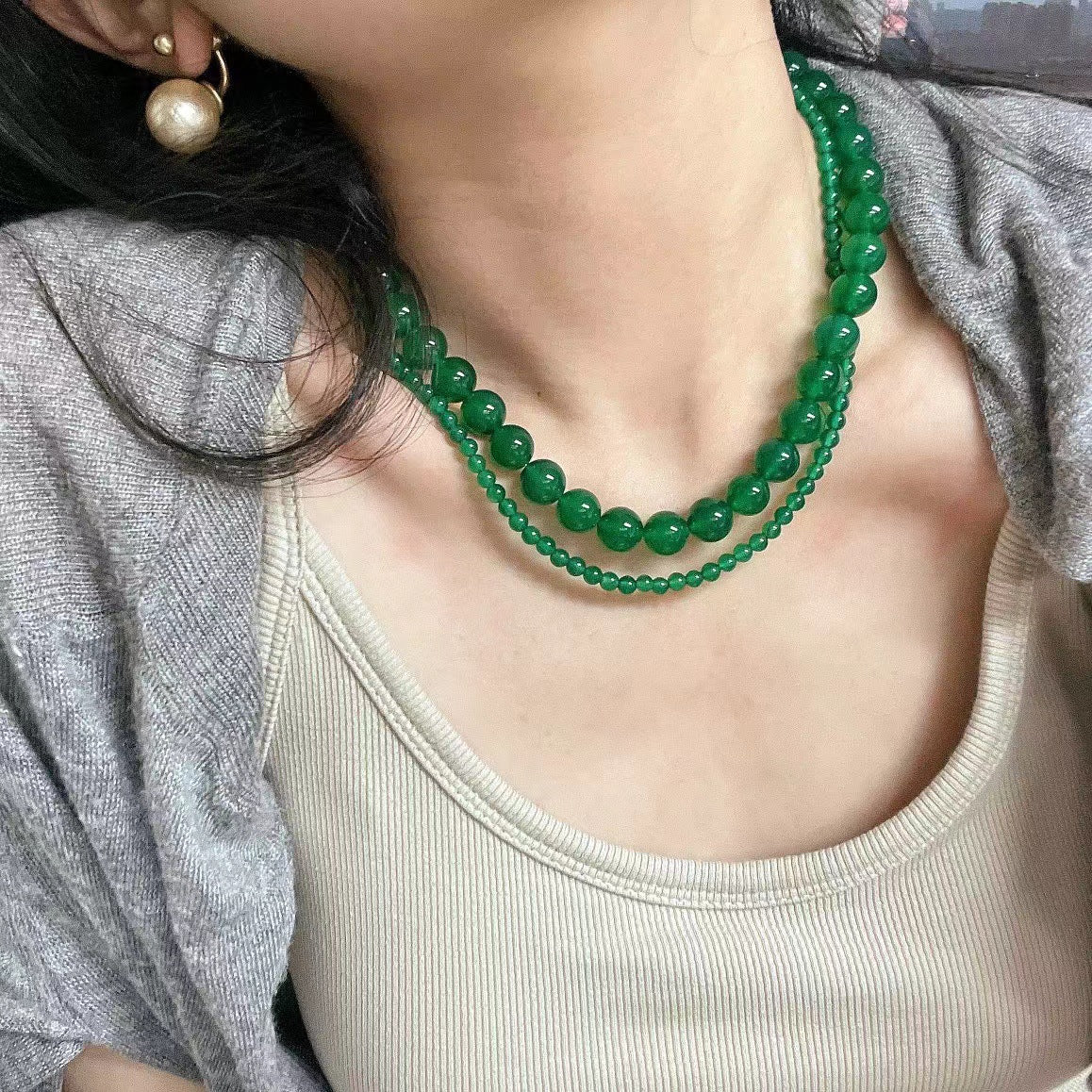 Natural Boutique Chrysoprase Necklace Retro Clavicle Chain Necklace for Female - Touch Bling