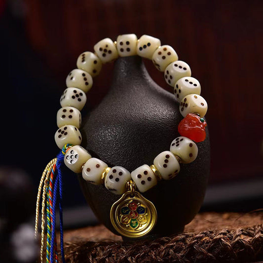 Natural Camel Bone Carved Dice Bracelet – Tibetan Style Vintage Unisex Bracelet - Touch Bling