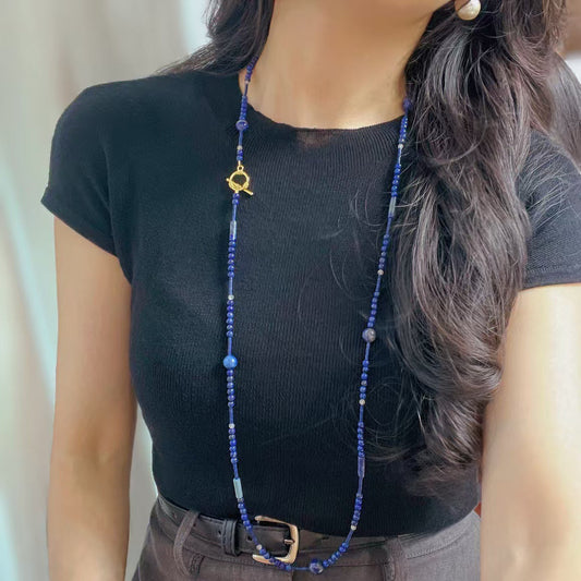 High Quality Natural Lapis Lazuli Long Necklace Handmade Beaded Necklace - Touch Bling
