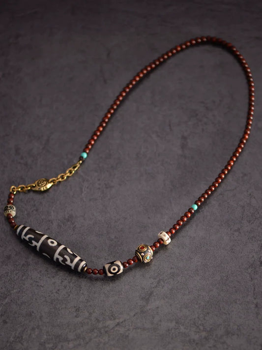 Handmade Lobular Purple Sandalwood Tibetan Dzi Beads Pendant