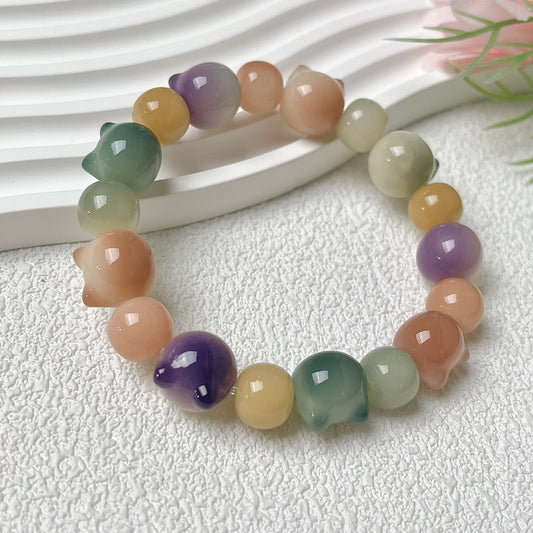 Small-Sized Colorful Adorable Cat Head Bodhi Bracelet - Touch Bling
